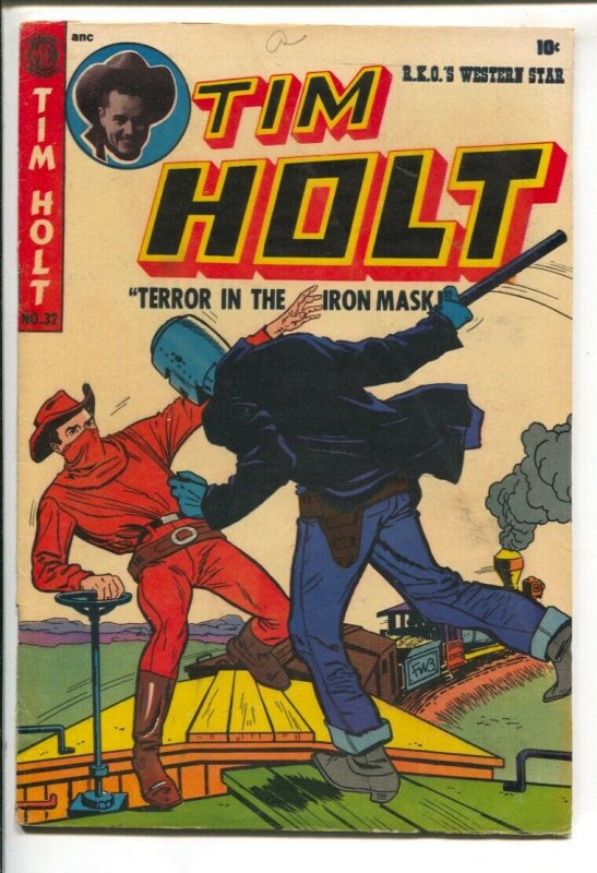 Tim Holt #32 1952-ME Red Mask vs Iron Mask-Ghost Rider pre code horror-Bondag...