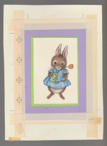 EASTER Cute Bunny Rabbit w/ Tonic & Tulip 7x9 Greeting Card Art #E2215