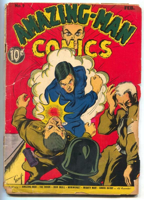 Amazing-Man #9 1940- 1st Nazi cover- RARE CENTAUR COMIC low grade