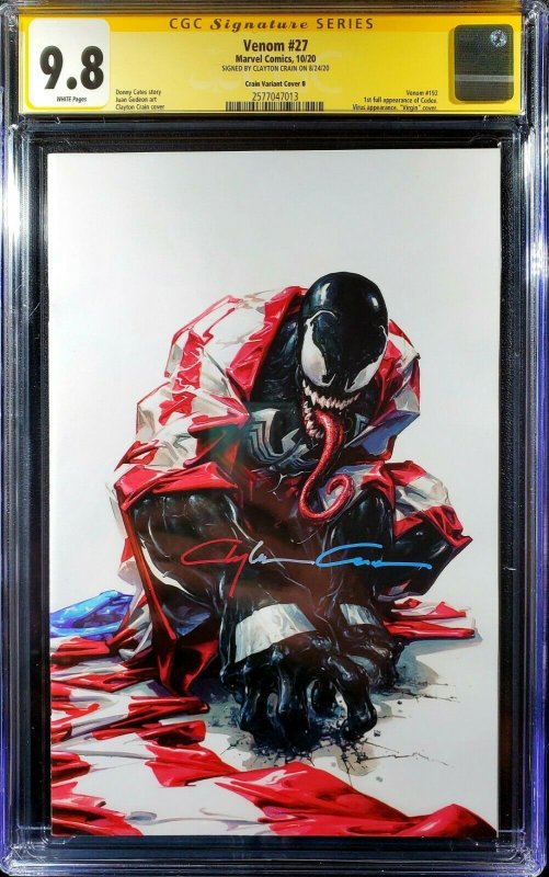 Venom #27 WHITE COVER B VIRGIN variant CGC SS 9.8  SIGNED BY CLAYTON CRAIN