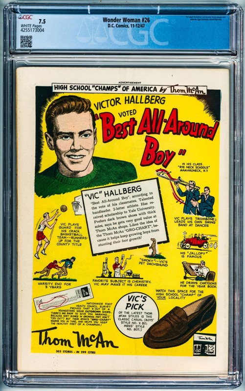 Wonder Woman #26 (1947) CGC 7.5! White Pages!