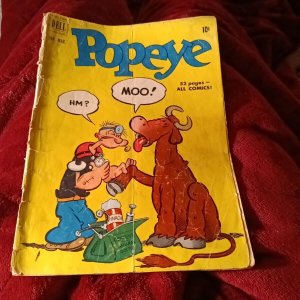 POPEYE #15 cartoon 1951 DELL COMICS GOLDEN AGE pre-code cow cover doctor