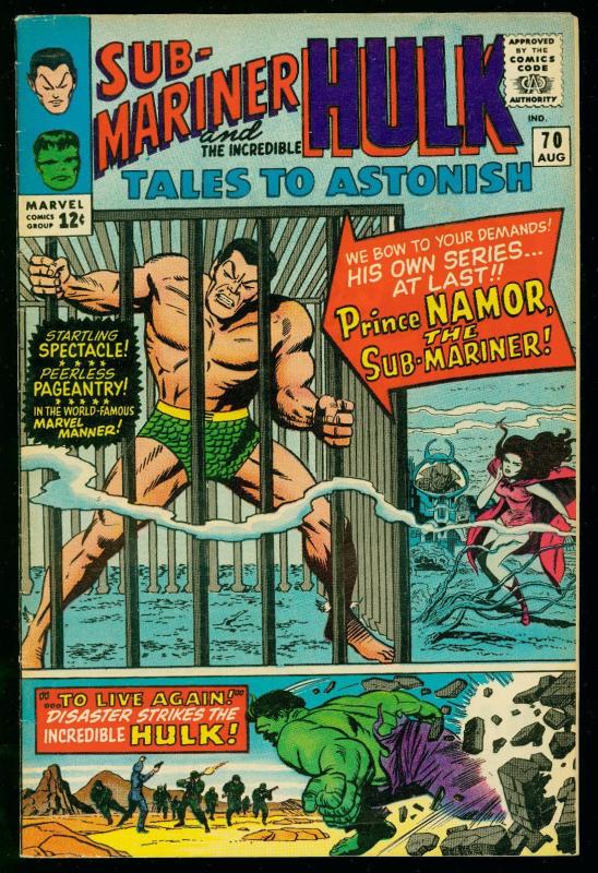 TALES TO ASTONISH #70 1965- HULK & SUB-MARINER BEGIN- NICE COPY VF+