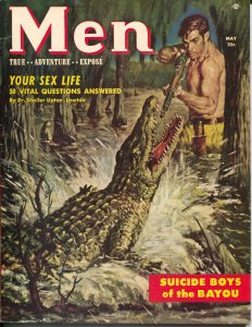 Men 5/1953-Atlas-alligator attack cover-marines cop killer-horror-VF-