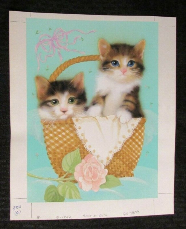 NOTE CARD Beautiful Kittens in Basket 10x12 Greeting Card Art #2022 w 1 Card