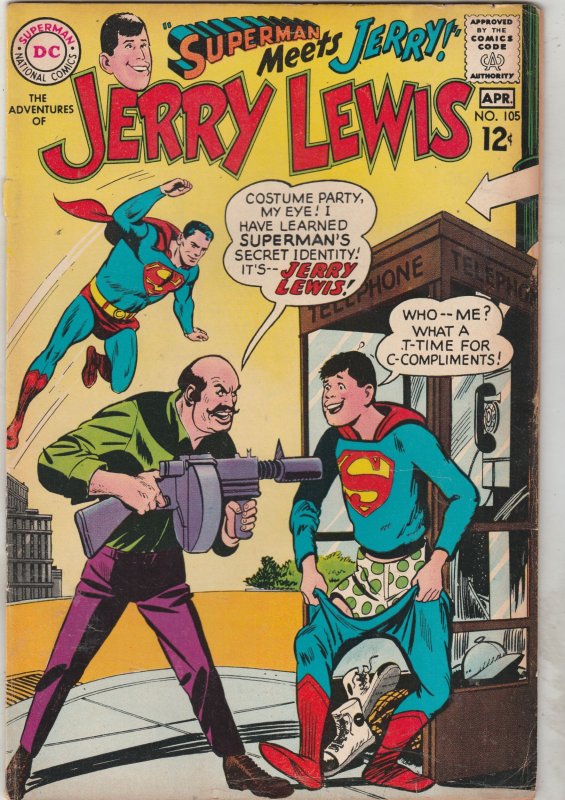 Jerry Lewis, the Adventures of #105 (Apr-68) FN+ Mid-High-Grade Superman Cover!