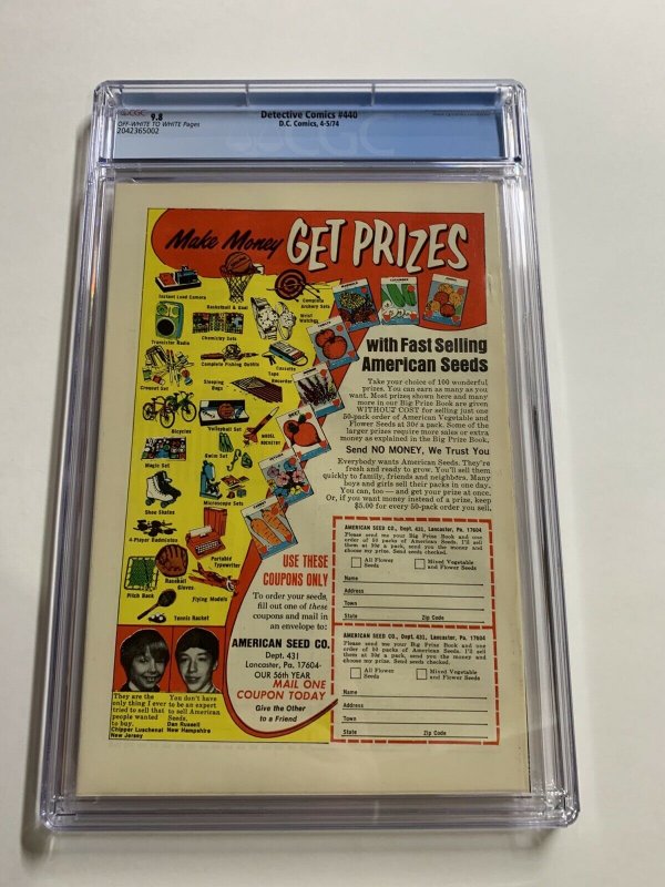 Detective Comics 440 Cgc 9.8 Ow/w Pages 100 Pages Batman Dc Comics RARE!