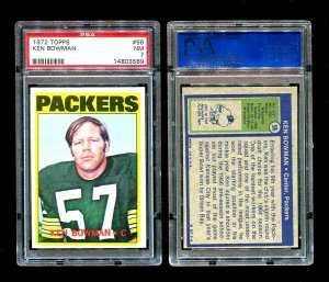 1972 Topps Football Ken Bowman #58 PSA 7  PACKERS