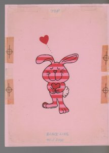 VALENTINE Cartoon Rainbow Rabbit Hugging Heart 6x8 Greeting Card Art #V3441