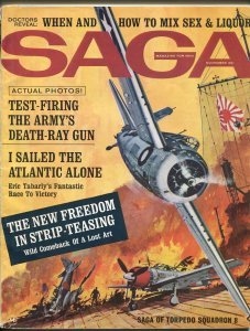 Saga 11/1964-WWII action-Navy Hellcat fighter-cheesecake pix-deat-ray gun-VG/FN