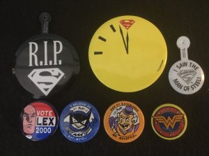 7 DC Super-Hero Pins, Bat-Mite, Mr. Mxyzptlk, Vote Lex, Wonder Woman, Superman