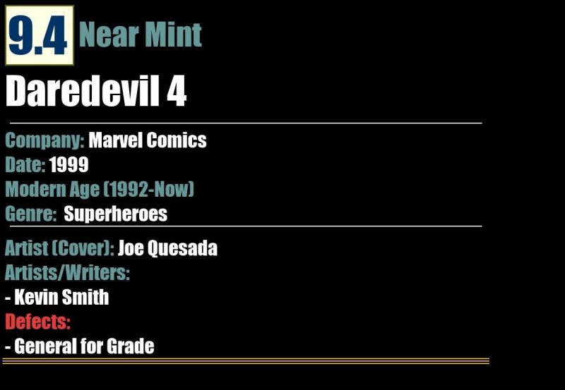 Daredevil 4 (1999) NM 9.4 Quesada Kevin Smith Age Marvel Comics