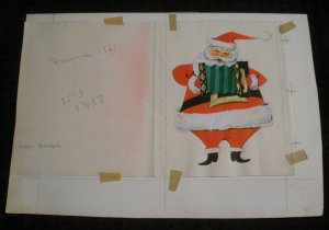 MERRY CHRISTMAS Santa Claus w/ Accordian 2pcs 12x8 Greeting Card Art #25-3