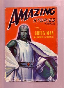 PULP:  AMAZING STORIES OCT 1946  PULP-THE GREEN MAN STORY  SF-very good VG