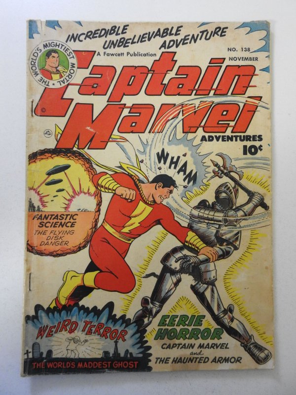 Captain Marvel Adventures #138 (1952) VG Cond moisture stain, 1/2 in tear fc