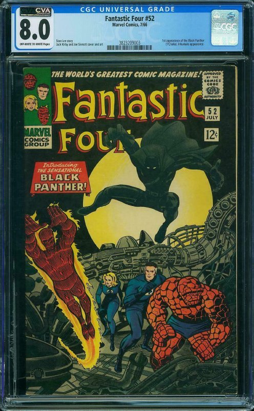 Fantastic Four 52  CGC 8.0  1st Black Panther  ow/w pages! 