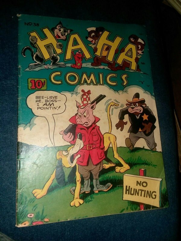 HA HA COMICS #38 ACG 1947 HUNTING COVER GOLDEN AGE FUNNY ANIMAL COMICS PRECODE