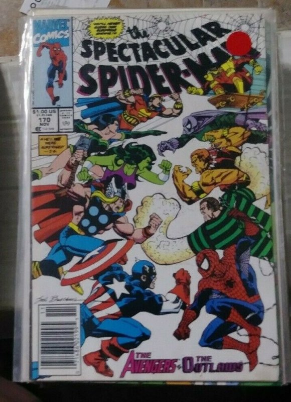 SPECTACULAR  SPIDER-MAN # 170 THE AVENGERS VS THE OUTLAWS SANDMAN SHE HULK