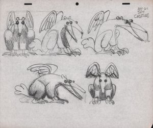 Spy Creature Pencil Animation Art - 61 - 5 Figures - He-Man Related?
