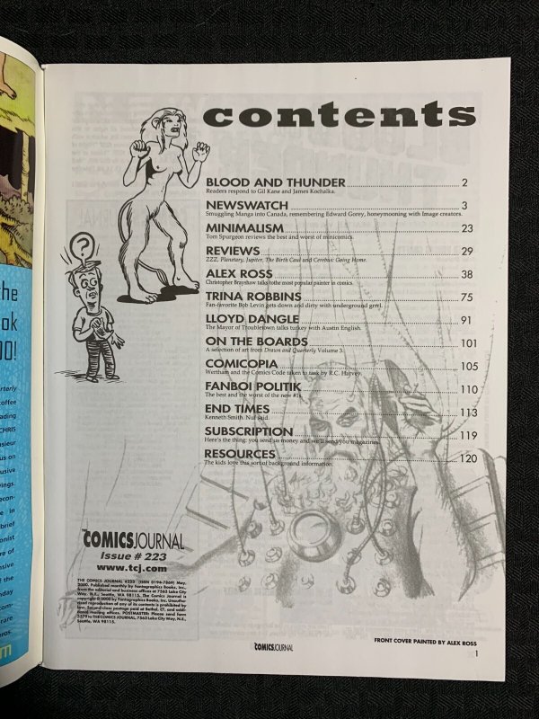 2000 COMICS JOURNAL Magazine #223 FVF 7.0 Alex Ross / Trina Robbins