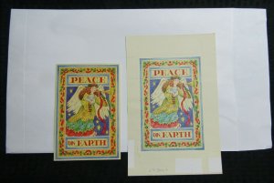 PEACE ON EARTH Angel with Trumpet & Lamb 7x10.5 Greeting Card Art #3062