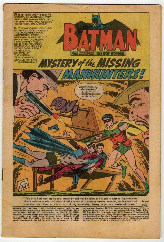 Batman #184 ORIGINAL Vintage 1966 DC Comics (Coverless) 