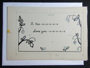 I TOO LOVE YOU Valentines Hearts & Flowers 14.5x9.5 Greeting Card Art #V3221