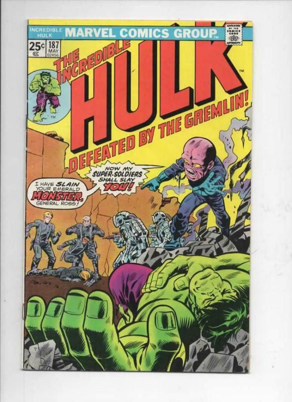 HULK #187, VG+, Gremlin, Marvel, 1968 1975, Incredible, more in store