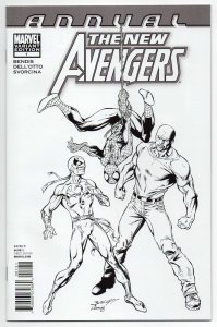 (2011) NEW AVENGERS ANNUAL #1 BAGLEY 1:50 SKETCH BLACK/WHITE VARIANT COVER!