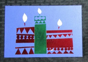 MERRY CHRISTMAS Red and Green Foil Candles 7.25x5 Greeting Card Art #nn