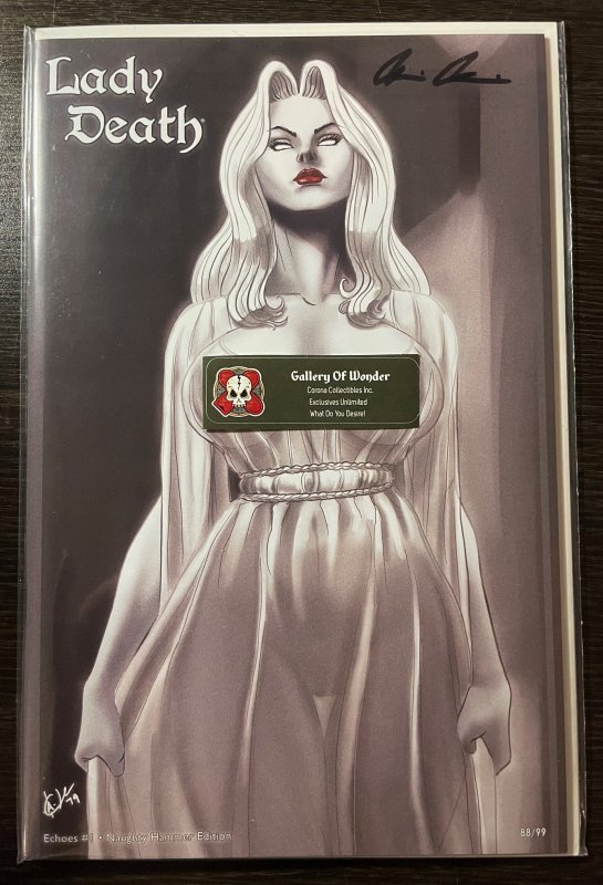 LADY DEATH ECHOES #1 NAUGHTY HAMMER EDITION HARRIGAN SIGNED W/COA LTD 99 NM+