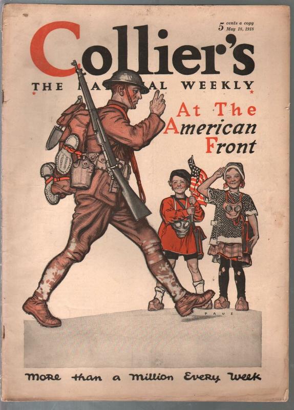 Collier's 5/18/1918-WWI issue-pulp fiction- American Flag-Piggly Wiggly-VG