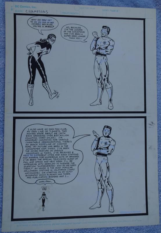 Original art, CHAMPIONS, Bragging rights, Ego maniac,DC Comics,Belittling, Trump