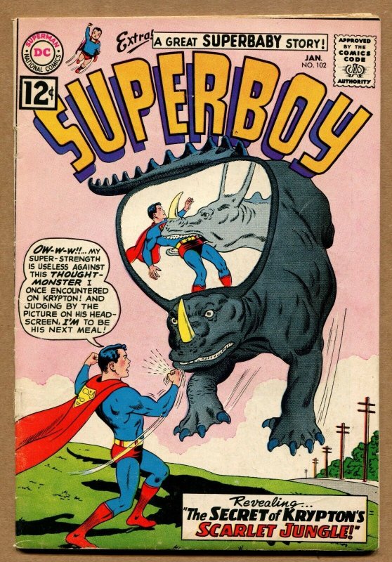 Superboy #102 - Secret of Krypton's Scarlet Jungle! - 1963 (Grade 6.0) WH
