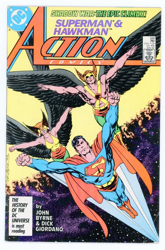 Action Comics #588 John Byrne Superman Hawkman Hawkwoman FN+