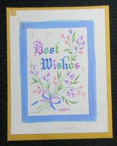 EASTER Best Wishes Lettering with Flowers 8x10.5 Greeting Card Art #E2222 