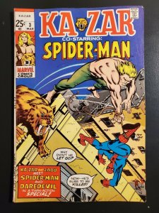 KA-ZAR #3 (1971) F/VF (7.0) Kazar vs. Spider-Man battle cover Stan Lee Romita|
