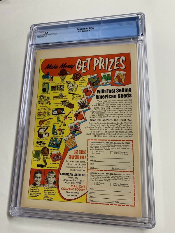 Superman 250 Cgc 9.4 Ow/w Pages Dc Comics Bronze Age