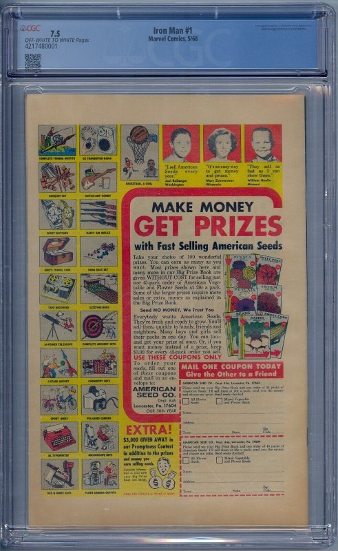 IRON MAN #1 CGC 7.5 ORIGIN RETOLD IRON MAN SUPER RARE DOUBLE COVER