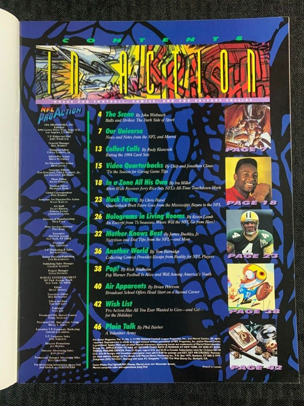 1994 NFL PRO ACTION Magazine #3 FVF 7.0 Spider-Man Cover NO COMIC