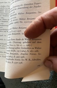 About Walter, Benjamin, German paperback 1968, print error page mis-cut