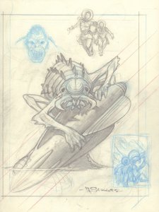 Carbon 4 Cover Prelim - Sci-Fi Monster vs. Astronauts - 2021 art by Mark Schultz