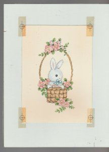 SON IT'S HERE White Rabbit in Flower Basket 7.5x10 Greeting Card Art #E2858