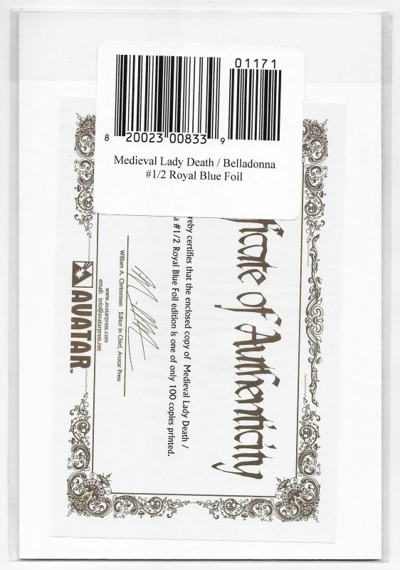 Medieval Lady Death Belladonna #1/2 Royal Blue Foil Ed Ltd to 100 w/COA (NM)