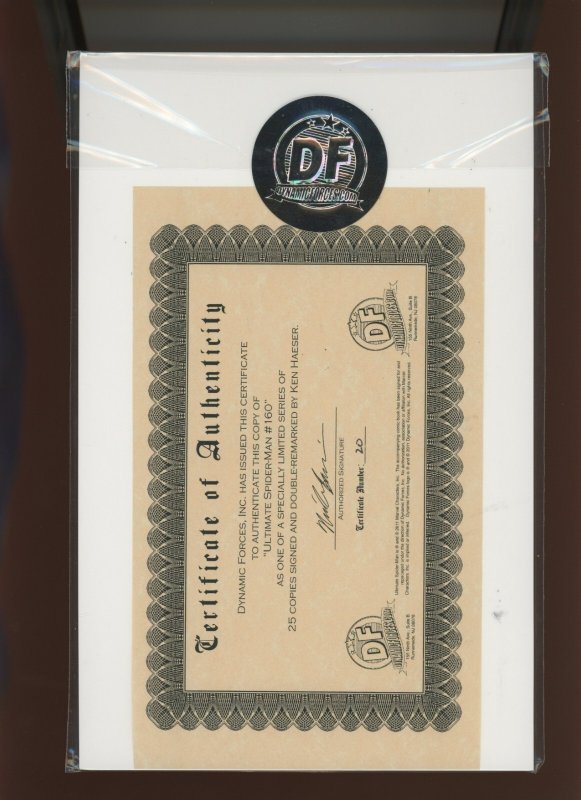 (2011) Ultimate Spider-Man #160: KEN HAESER SIGNED/REMARKED/SKETCHED! (9.2 OB)