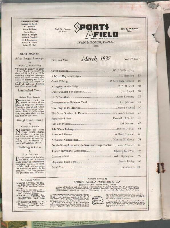 Sports Afield 3/1937-wilwerding cover-hunting & fishing-pix-ads-FR/G