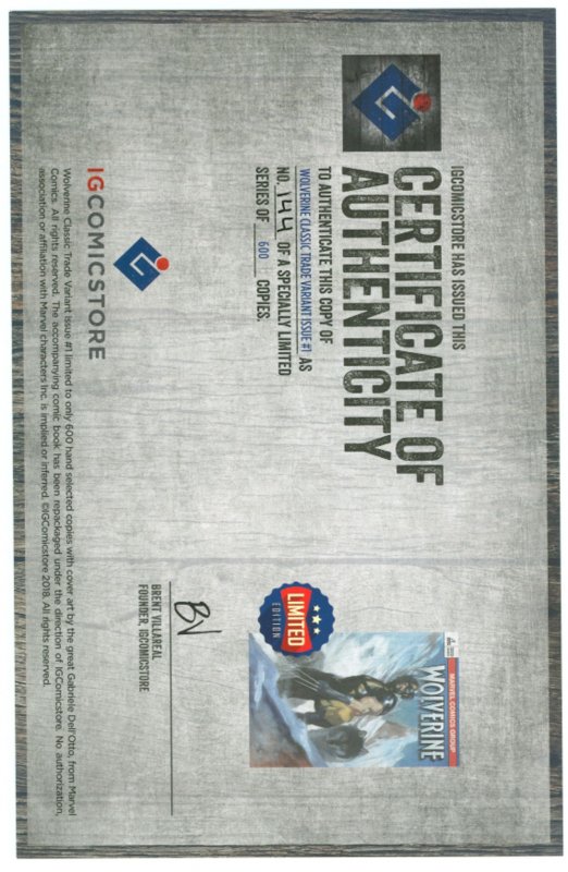 Return of Wolverine #1 Dell'Otto Variant (2018) CGC 9.8! W/ COA!