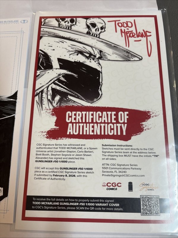 Gunslinger Spawn 50 1:1000 Signed Todd McFarlane COA + Carlos Barberi Original