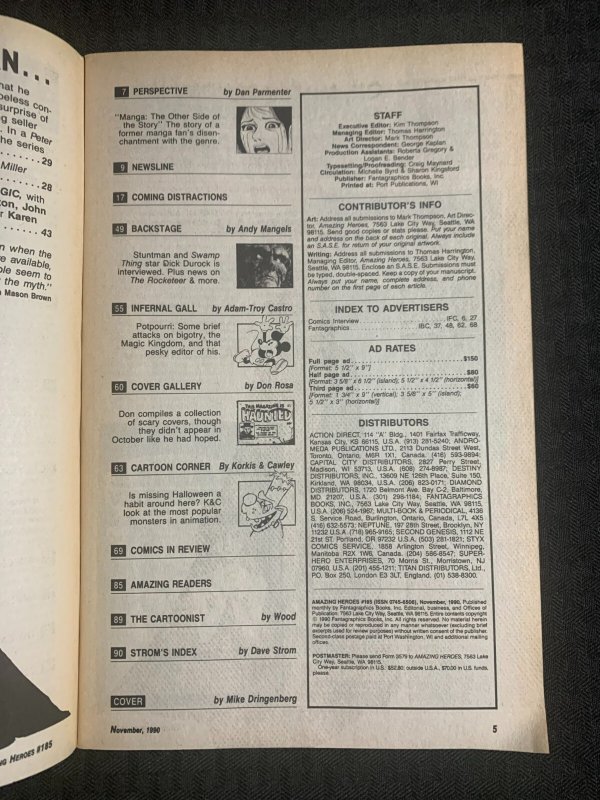 1990 AMAZING HEROES Comic Magazine #185 FN 6.0 Neil Gaiman Sandman Issue