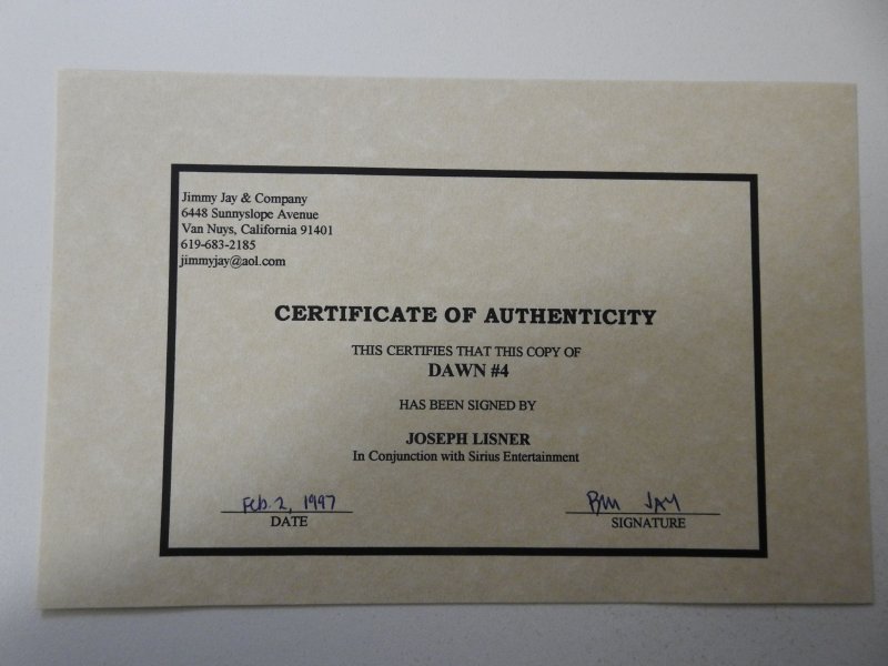 Dawn #4 (1996) Signed W/ COA! VF+ Condition